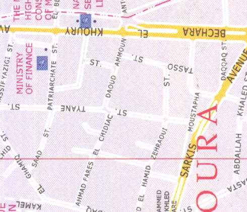 Maps, Ahmad Fares el Chidiac, Daoud Ammoun, Ministry of Finance, Sarkis Avenue, Nassif Yazigi, El Hamid Zehraoui, Abdallah Khaled