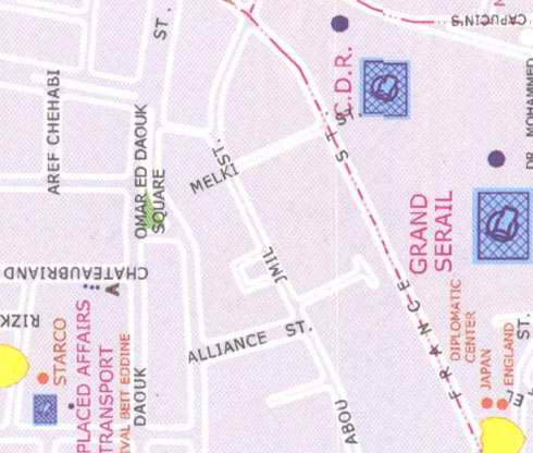 Maps, Chateaubriand, Omar ed daouk square, Grand serail, alliance, diplomatic center, aref chehabi, abou Jmil street
