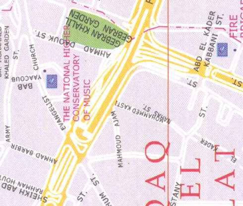 Maps, National higher conservatory of music, Gebran Khalil Garden, abd el Kader Kabbani, evengelist church, Ahmad Barbir