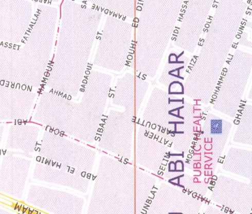 Maps, Abi Haidar, Public health service, Abd el Hamid, Sidi Hassan, Fathallah, Faiza es Solh, Sibaai Badaoui street