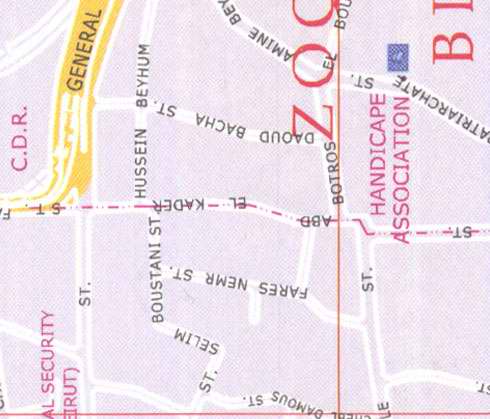 Maps of Beirut Handicape Association, Selim Boustani street, Daoud Bacha, C.D.R. Fares Nemr