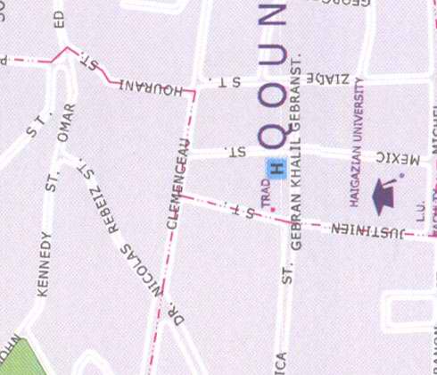 Maps of Beirut Clemenceau, Dr. Nicolas Rebeiz, Kennedy street Omar, Haigazian University, Hourani, Justinien street, Gebran Khalil Gebran