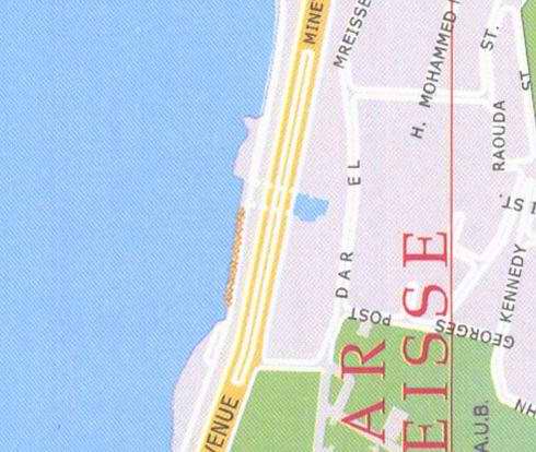 Maps of Beirut, Raouda, Kennedy street, A.U.B., dar el mreisse