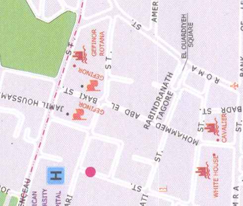 Map of Beirut, Gefinor Rotana, Rabindranath Tagore, el Ouardiyeh square, white house, cavalier, Jamil Houssam