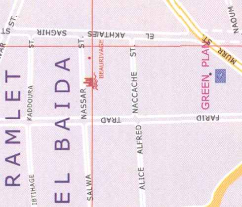Map of Beirut, Ramlet el Baida, Farid Trad, Salwa Nassar, Kaddoura, Green plan, Beaurivage el Akhtales Saghir