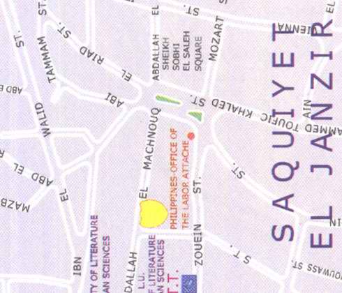 Maps of Beirut, Sheikh Sobhi el Salem, El Machnouk, Philippines office of the Labor, Saquiyet el Janzir, Zouein street, Tammam