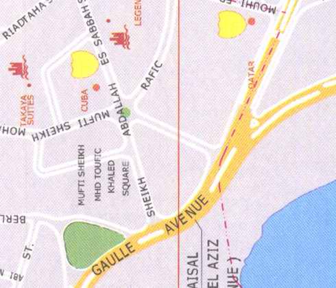 Maps of Beirut, Takaya suites, Mufti Sheikh Mohammad Toufic Khaled square, Gaule avenue, Qatar embassy, Sheikh Abdallah Sabbah