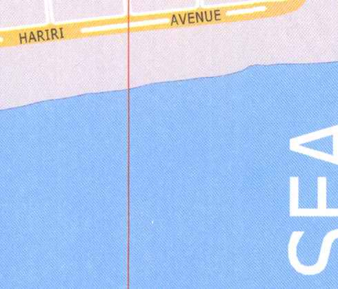Maps of Beirut and roads, Rafic el Hariri avenue, sea
