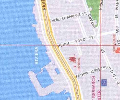 Maps of Beirut, Riviera, Chebli el Aariane street, research center, father lebret, Dodge street, Abd el Wahab