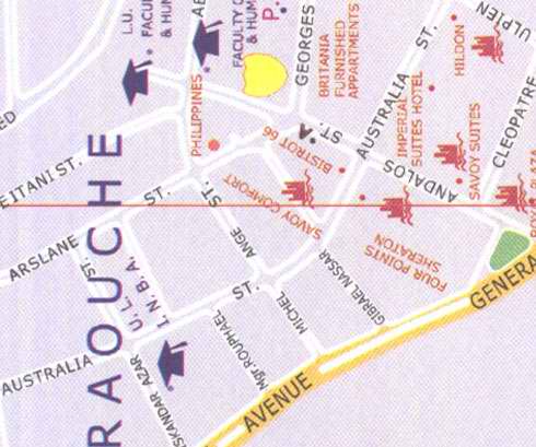 Beirut Raouche, Savoy Comfort, bistrot 66, imperial suites hotel, britania furnished appartments, four points sheraton, Hildon