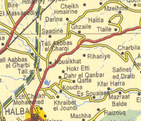 Maps of Lebanon, Location and address, darine, saadine, rihaniye, kfar harra, halba, bire, haizouk