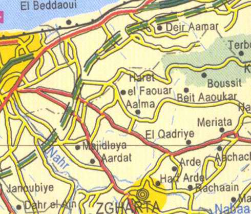 Maps of Lebanon, Location and address, deir aamar, aalma, boussit, beit aaoukar, el qadriye, dahr el ain, rachaain