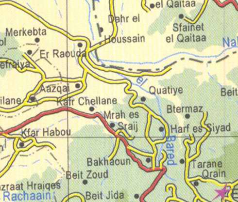 Maps of Lebanon, Location and address, dahr el houssain, er raouda, kfar habou, beit zoud, btermaz