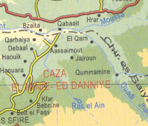 Maps of Lebanon, Location and address, moussa, ras el ain, haouara, qabaait, bzaita, el qarn, kfar bebnine, hrar