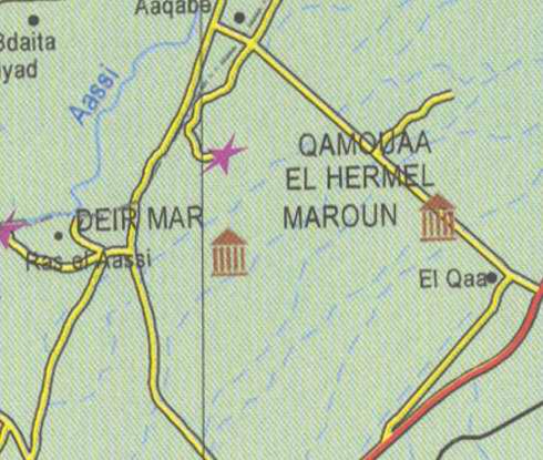 Maps of Lebanon, Location and address, aassi, ras el aassi, el qaa, deir mar maroun, qamouaa el hermel