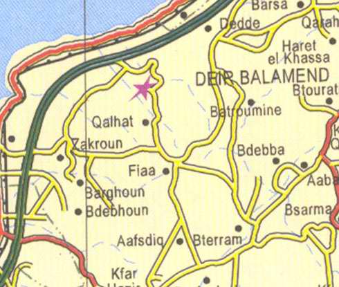 Maps of Lebanon, Location and address, dedde, deir balamend, batroumine, qalhat, zakroun, fiaa, bdebba
