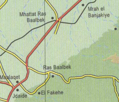 Maps of Lebanon, Location and address, ras baalbek, jdaide, el fakehe, mrah el banjakiye