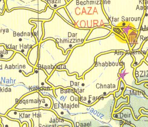 Maps of Lebanon, Location and address, koura, dar chmizzine, kfar hata, bednayel, el majdel, kfar hai