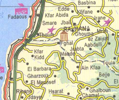 Maps of Lebanon, Location and address, edde, kfifane, kfar abida, smare jbail, rashana, jrane, ain kfaa, bejje, toula, hsarat