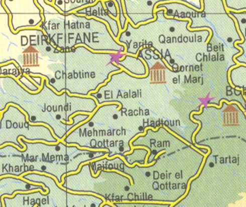 Maps of Lebanon, Location and address, aaoura, helta, assia, deir kfifane, racha, joundi, mar mema