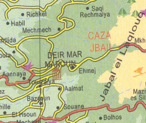 Maps of Lebanon, Location and address, habil, mechmech, ehmej, aalmat, aannaya, el hsoun, tourzaiya