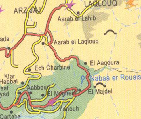 Maps of Lebanon, Location and address, laqlouq, arz jaj, aarab el lahib, el aaqoura, aabboud, yanouh, qartaba