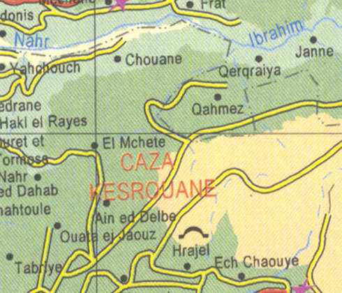 Maps of Lebanon, Location and address, nahr ibrahim, chouane, janne, el mchete, ain ed delbe, tabriye, hrajel