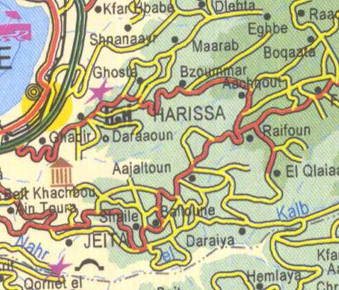 Maps of Lebanon, Location and address, harissa, ghosta, ghadir, bzoummar, maarab, aajaltoun, jeita, ain toura, nahr el kalb
