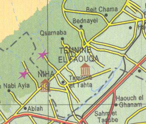 Maps of Lebanon, Location and address, beit chama, bednayel, niha, nabi ayla, ablah, temnine el faouqa