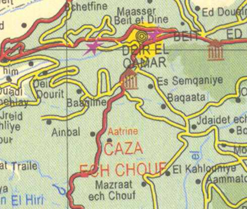 Maps of Lebanon, Location and address, maasser beit et dine, deir el qamar, baaqline, ainbal, mazraat ech chouf