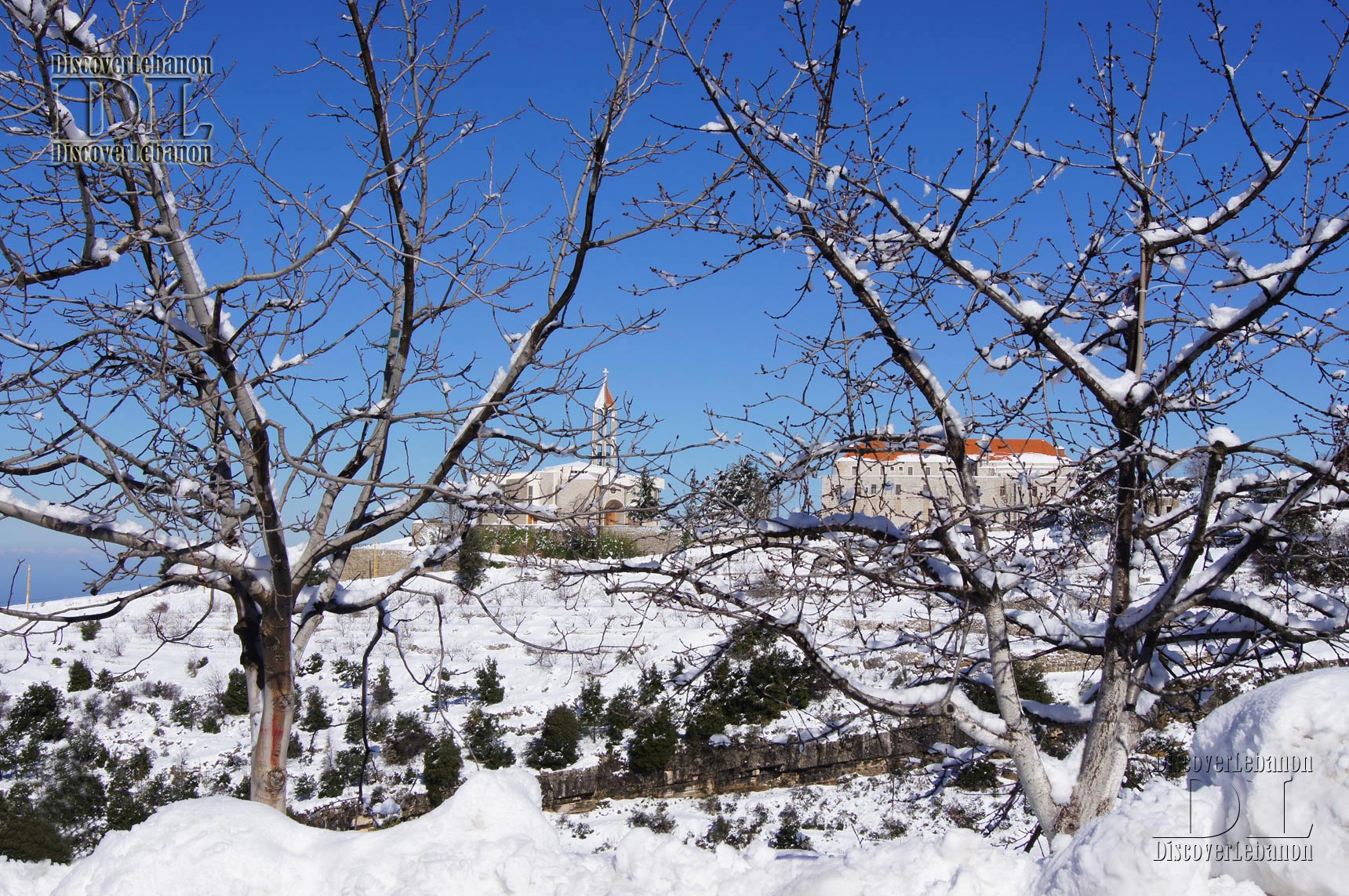 Annaya monatery and Basilica under snow