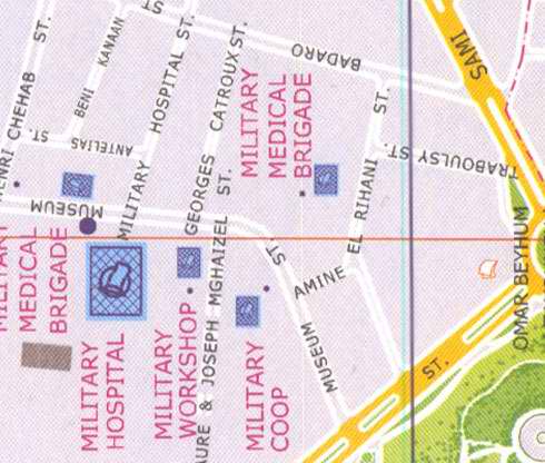 Maps of Beirut Location address: military medical brigade, military workshop, hospital, Joseph Mghaizel, Chehab, Traboulsy, Omar Beyhum, amin el rihani