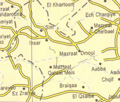 Maps of Lebanon, Location and address,  insar, sini, el khartoum, ech charqiye, mazraat dmoul, braiqaa, chqif, ez zrariye