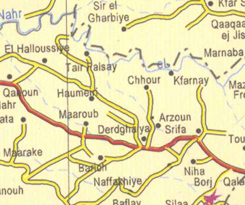 Maps of Lebanon, Location and address, chhour, kfarnay, el halloussiye, maarake, maaroub, niha