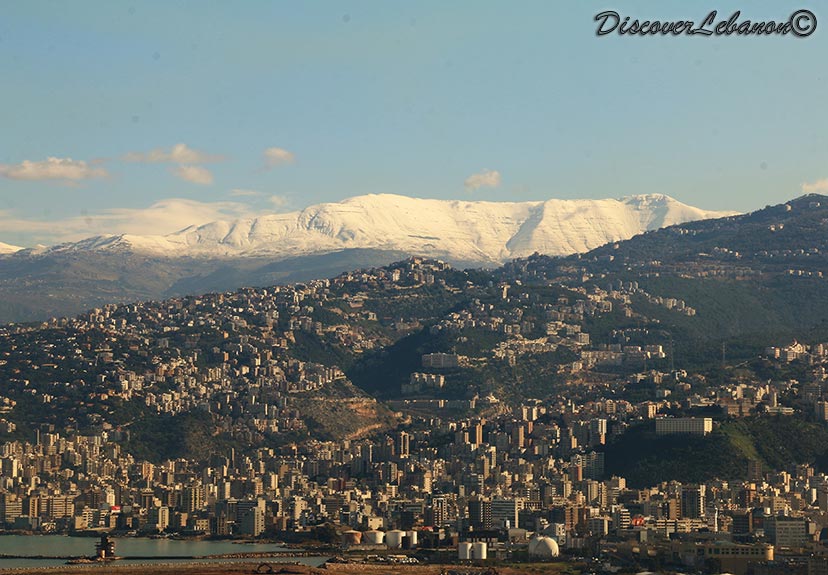 Sannine in snow from Beirut