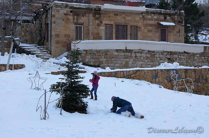 Girls playing in snow